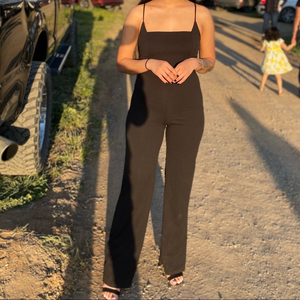 Black square neck spaghetti strap jumpsuit size:S